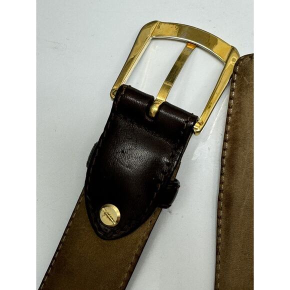 RARE Brioni Brown Leather Blue Quilted Denim Belt Solid Brass Buckle Sz 100 / 40 - Picture 8 of 12